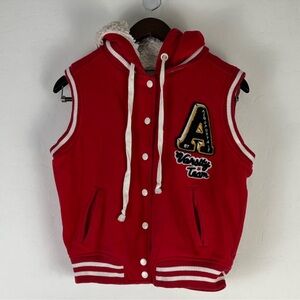Aeropostale Red Faux Fur Lined Sleeveless Varsity Jacket / Vest Size Large